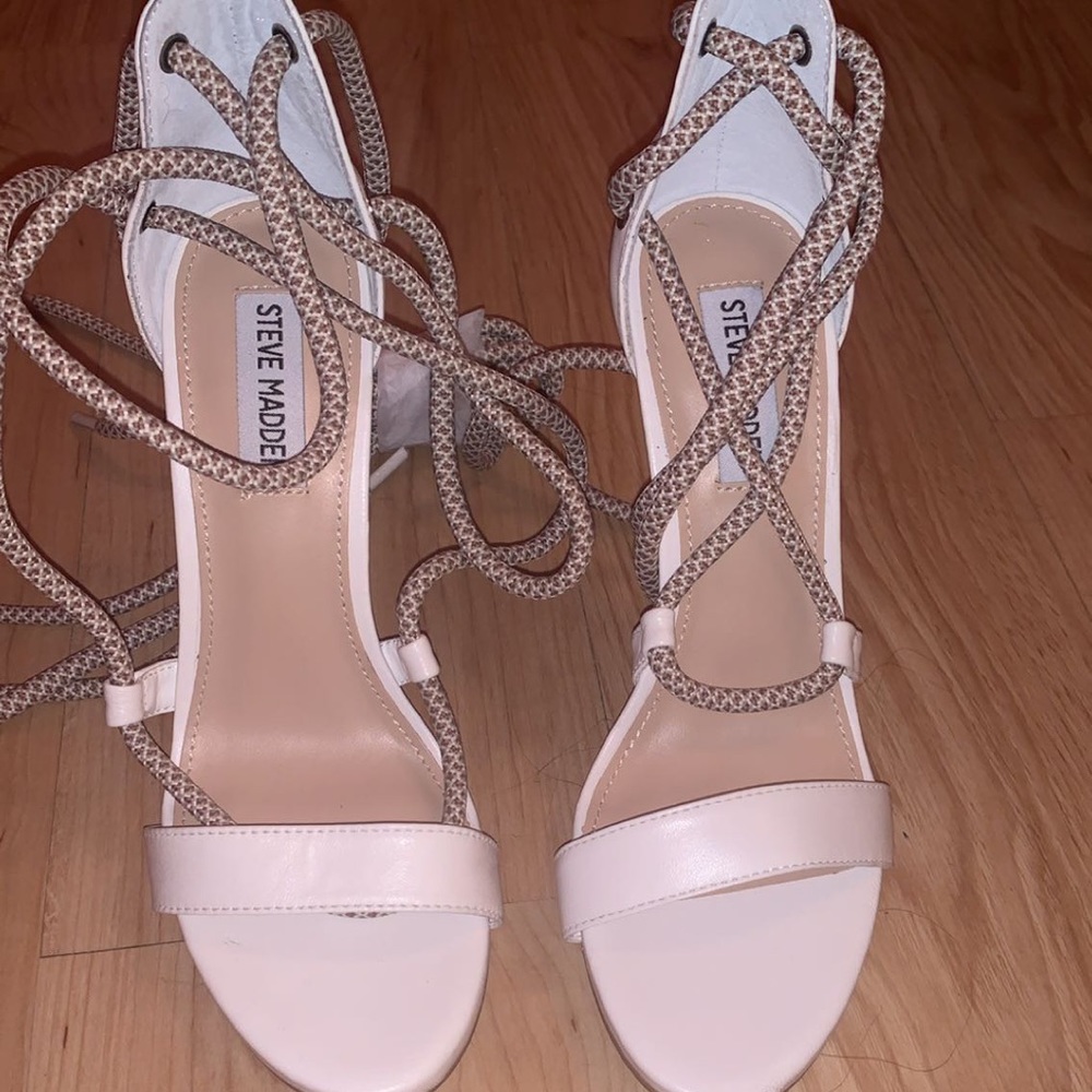 Steve Madden white lace up high heels